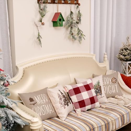 GEEORY-Christmas-Pillow-Covers-18-x-18-Inch-Set-of-4-Striped-Wooden-Tree-Snow-Sleigh-Merry-Bright-Xmas-Holiday-Decor-Decorative-Throw-Cushion-Case-Decoration-for-Home-Party-Sofa-Couch-Brown GEEORY Christmas Pillow Covers 18 x 18 Inch Set of 4 Striped Wooden Tree Snow Sleigh Merry Bright Xmas Holiday Decor Decorative Throw Cushion Case Decoration for Home Party Sofa Couch Brown