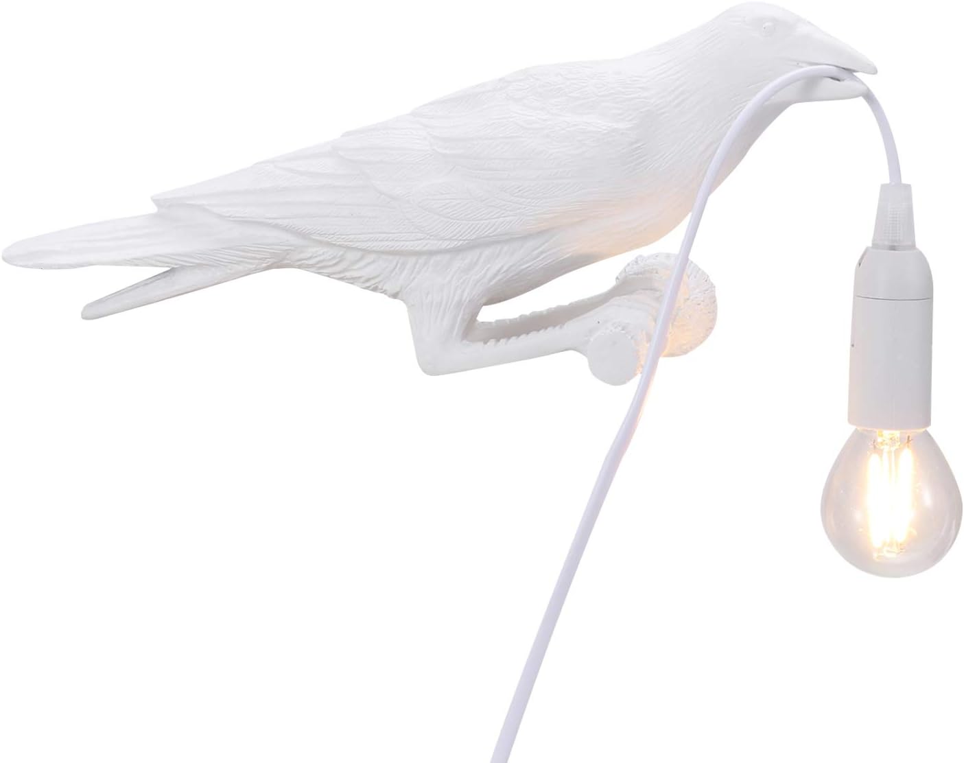 EBBCOWRY Resin Bird Design Table Lamps Creative Night Light with Plug-in Cord Living Room Bedside Lights Aisle Restaurant Home Decor (White-A)