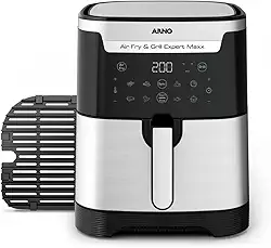 Fritadeira sem Óleo e Grill Arno Airfry & Grill Expert Maxx Digital 6,5L AFD6, 1680W, Inox e Preta, 8 Programas, Divisória e Função SYNC, 2 em 1 para Fritar e Grelhar, 220V