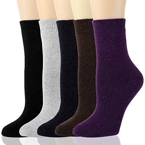 Gaoport 5 Pairs Womens Wool Socks Thick Knit Warm Casual Wool Cozy Crew Winter Socks Gifts