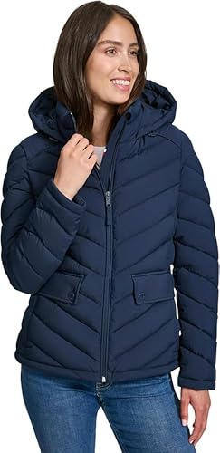 [Tommy Hilfiger] [トミーヒルフィガー]中綿 ジャケット レディース HOODED PUFFER COAT TW4MP148 (カラー：ネイビー)(サイズ：S) [並行輸入品]