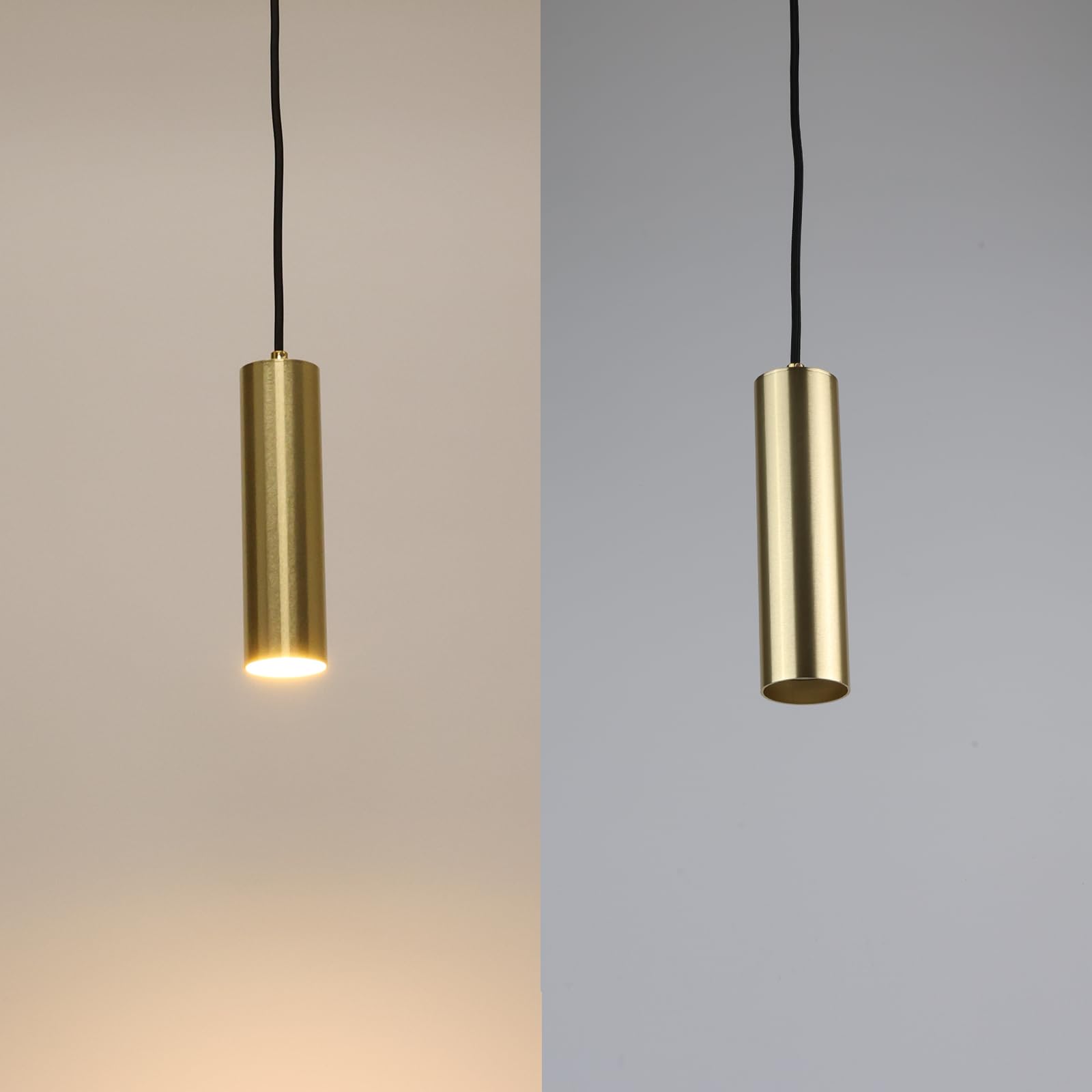 Alpinaluz Lámpara Colgante Tubular de Aluminio para Techo, Diseño Moderno y Minimalista de 20 cm con Casquillo GU10 y Cable Textil de 120 cm (Pack de 2 Dorado)