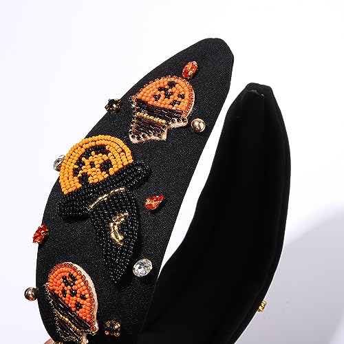 Hswe Halloween Headband For Women Rhinestone Knotted Headbands Witch Hat Pumpkin Spider Crystal Embellished Top Knot Hairband thumb #4
