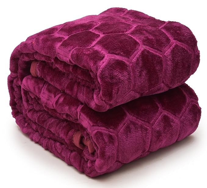 HANUMANT Mink Floral Embossed Super Soft Heavy Bed Velvet for Winter Blanket Quilt Rajai (Wine, Single Bed)-image-45