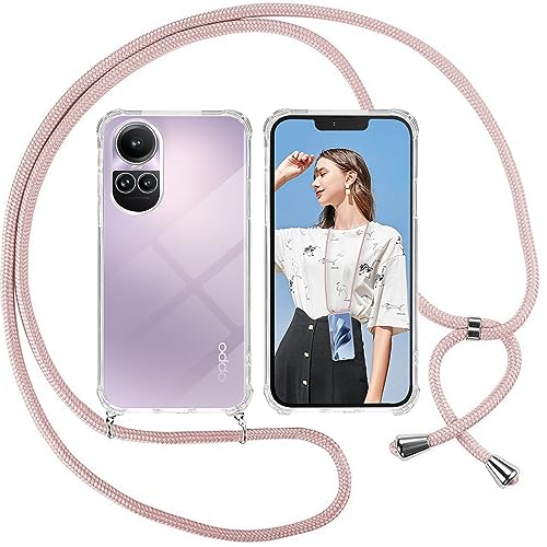 ISOI Cover Con Cordino Per OPPO Reno 10 5G/Pro 5G - Custodia Trasparente TPU Antiurto Con Tracolla Regolabile - Rosa - 2