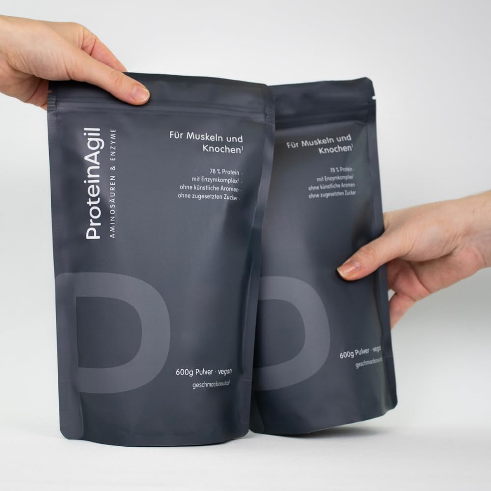 AgilNature Veganes Protein Pulver I 600 g Erbsenprotein mit 78% Eiweiß + Enzymkomplex I 30 Portionen I Protein Shake für Muskeln & Knochen I ohne Zuckerzusatz I Made in Germany I ProteinAgil