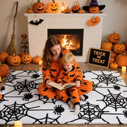 weigelia Halloween Throw Blanket - White Cute Spider Web Design Fleece Throw for Decorating Couch Bed Sofa, Soft Cozy Plush Halloween Blanket Gift for Kids Women, 50'' x 60''