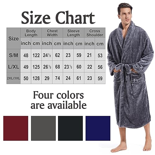 Inner Wish Mens Plush Fleece Robe, Cozy Warm Bathrobe Fuzzy Male Spa Long Robe With Pockets (DARK GREY) - Image 6