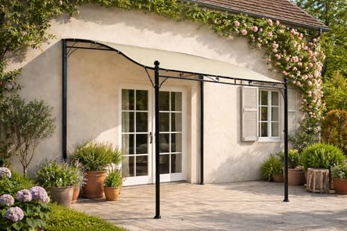 DEGAMO Anbaupavillon Mantova 300x250cm, Stahlgestell schwarz + Dach wasserdicht Ecru