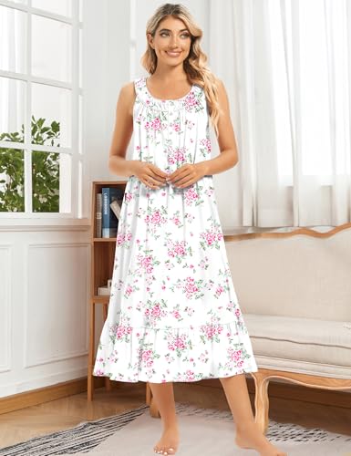 Image of MZROCR Cotton Nightgowns for Women Soft Sleeveless Night Gown for Adult Women Ruffle Sleepwear