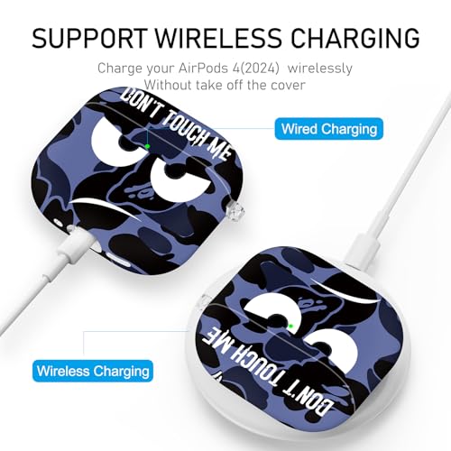 Image of for Apple Airpods 4th Generation Case Covers(2024),Don't Touch Me for Airpods 4 Cover with Keychain /Lanyard Soft Cute Shockproof Cover for Women Men Compatible AirPod 4 Case,Blue
