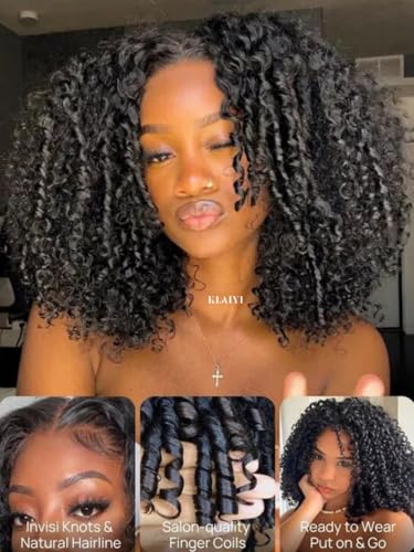 Image of KLAIYI Burmese Curly Bye Bye Knots Glueless Wig Human Hair 7x5 Precut Lace Front Wig with Finger Coil Ends Pre Plucked Bleached Spiral Curls 30S Ready to Wear and Go Beginner Wig with Baby Hair 24Inch