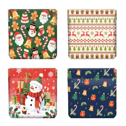 4 monederos para apretar Peacoblue de Navidad con cierre de clip de 11cm x 12cm