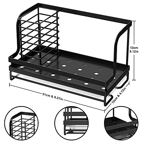 ODesign Sink Caddy,Kitchen sink Organizer Caddy Holder with Drain Pan Sponge Scrubber Brush Kitchen Caddy for Countertop Sponge Holder for Kitchen Sink,SUS304 Stainless Steel Rustproof - Black - Image 7