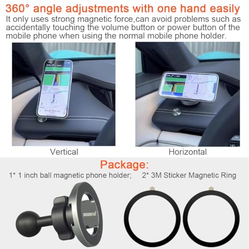 1 inch Ball Magnetic Phone Holder for iPhone 16/15/14/13/12 Magsafe Mount Compatible with Ram Mounts B Size Ball Double Socket Arm Magnetic Car Mount Cell Phone Tablet Holder Base with 1 inch Ball