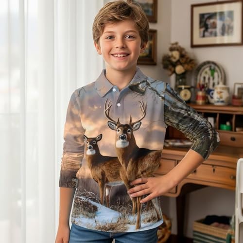 WELLFLYHOM Boys Long Sleeve Tee Tops 3-16T Graphic Collared School Uniform Novelty Golf Shirts Comfy Workout Activewear3