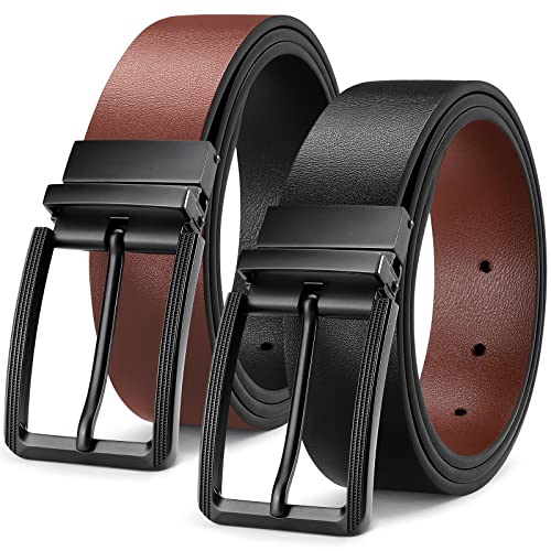 BESTKEE Cinturón de hombre, Cinturón de cuero para hombre, cinturón de 110 CM, cinturón de doble cara para hombre, cinturón de traje, cinturón de Jeans, hebilla torcida de 3,5 cm de ancho Cover