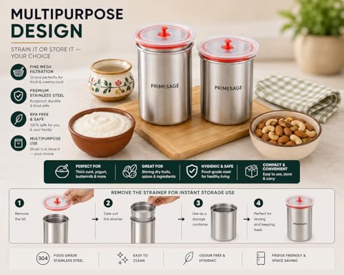 Image of PRIMESAGE Hung Curd Maker Stainless Steel - 1000ml Hung Curd Maker Curd Maker Curd Yogurt Maker Greek Yoghurt Curd Strainer Greek Yogurt Maker Yogurt Greek Yogurt Hung Curd Strainer Box Yogurt Greek
