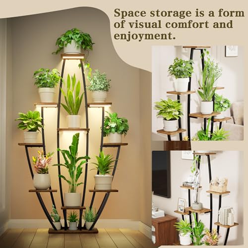 Image of Plant Stand Indoor with Grow Lights - 10 Tiered Tall Plant Shelf Indoor, 59 inch Large Plant Stands for Indoor Plants, Metal Corner Flower Holder Rack Display for Living Room Patio Garden Balcony Home