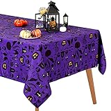 Purple Tablecloth 57x120 Inches Rectangle Halloween Tablecloths Pumpkin Printed Table Cover for Halloween Table Decoration Scary Themed