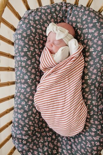 Image of Mebie Baby Pink Stripes Muslin Swaddle, Modern and Neutral Blanket for Baby Girl or Boy, 0-3 Month, Comfy Wrap