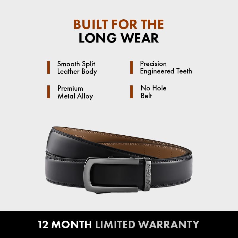 Image of HALDEN BURLEY Belts For Men Leather Original (Free Size Fits Up to 44 Inch Waist) Ratchet Straps, Unique Magnetic Auto-lock Buckle Belt For Man
