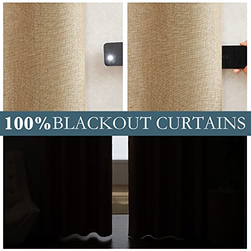 PONY DANCE Linen Bedroom Curtains Energy Saving 100% Blackout Thermal Door Curtains with Eyelets 213 cm Blackout Curtains for Study Living Room Camel 132 cm Wide 2 - Image 4