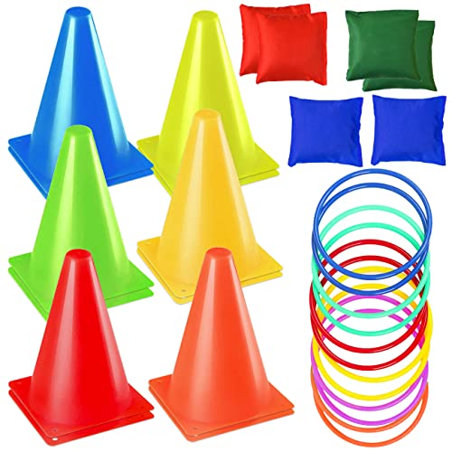7-Zoll-Verkehrskegel mit 6 Sandsäcken und 12 Zwingen, Sportübungs-Basketballkegel Agility-Feldmarkierungskegel für Fußball, Skating, Fußball, Basketball, Indoor-Outdoor-Spiele, 12 Stück, 6 Farben., 7.99