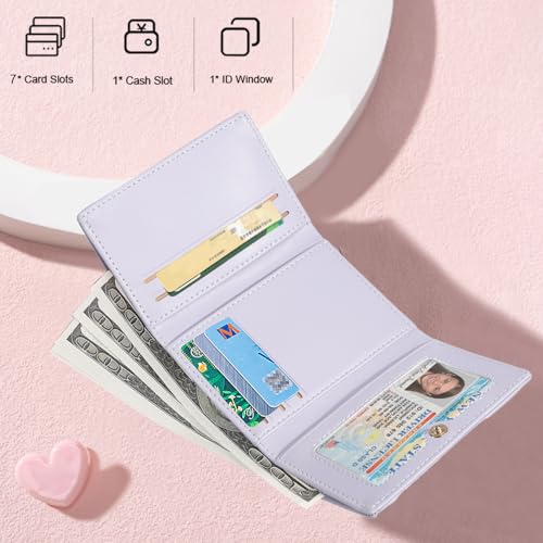 Cute Cat Print Wallet for Girls Small Wallet with ID Credit Card Holder for Women (PURPLE)2