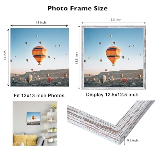 Image of JCJMY 13x13 Picture Frame Rustic White for Wall Hanging, Wall Mounting Horizontally or Vertically, 13 x 13 Square Wall Gallery Poster Photo Frame with Shatter Resistant Plexiglass, Rustic White