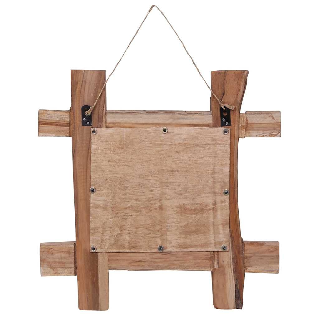 Lustro drewniane naturalne 50 x 50 cm z drewna tekowego pochodzącego z recyklingu z ramą, lustro ścienne do salonu, łazienki, korytarza, idealne jako lustro dekoracyjne i garderobiane