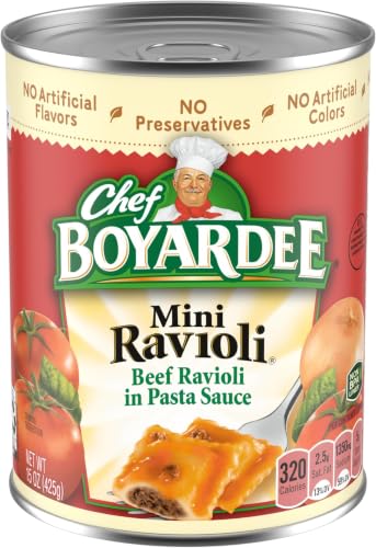 Image of Chef Boyardee Mini Beef Ravioli, Microwave Pasta, Canned Food, 15 oz. (Pack of 6)
