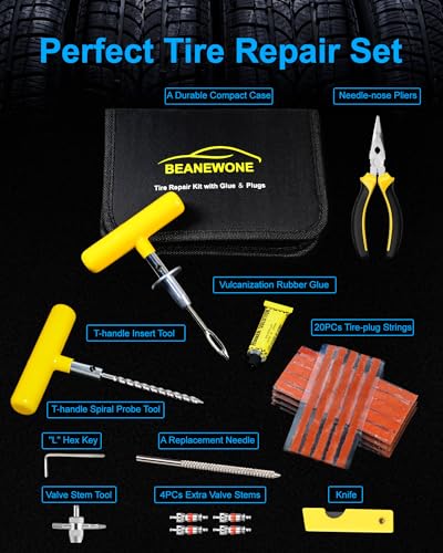 Image of Tire Repair Kit with Plugs, Tire Plug Kit Heavy Duty Professional for Car, ATV, Motorcycle, Truck, Flat Tire Emergency Repair(Zipper Bag Type-33 PCs)