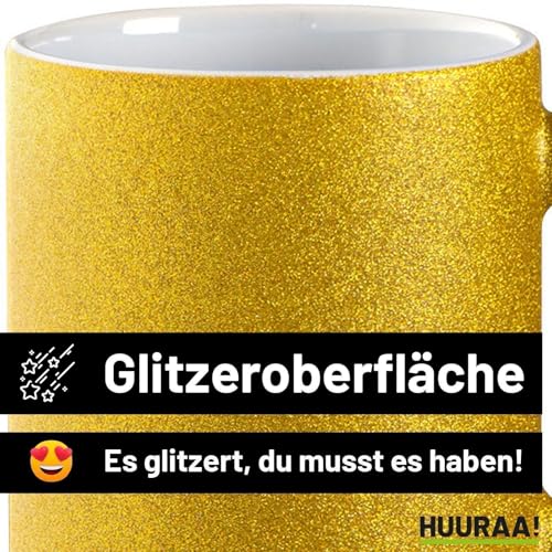 Huuraa Glitzer Kaffeetasse Bullterrier Comic Bulli Geschenk 330ml Gold Bullterrier Geschenkidee