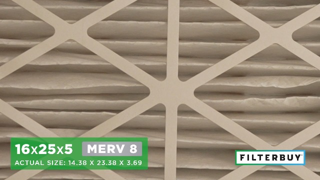 Image of Filterbuy 16x25x5 Air Filter MERV 8 Essential Dust & Allergy Defense (2-Pack), Electrostatic Pleated HVAC AC Furnace Filters for Honeywell Return Grille (Actual Size: 14.38 x 23.38 x 3.69)