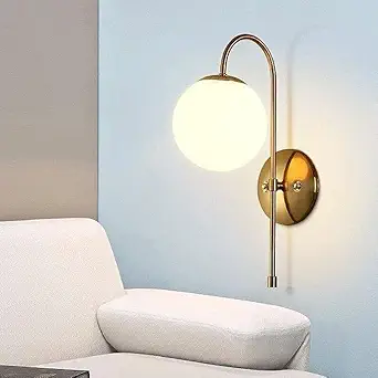 Rihan Fancy Light Modern Metal Light/Wall Lighting Scounce with Globe Glass Shade Without Bulb(Golden, White) (Wired, Electric)