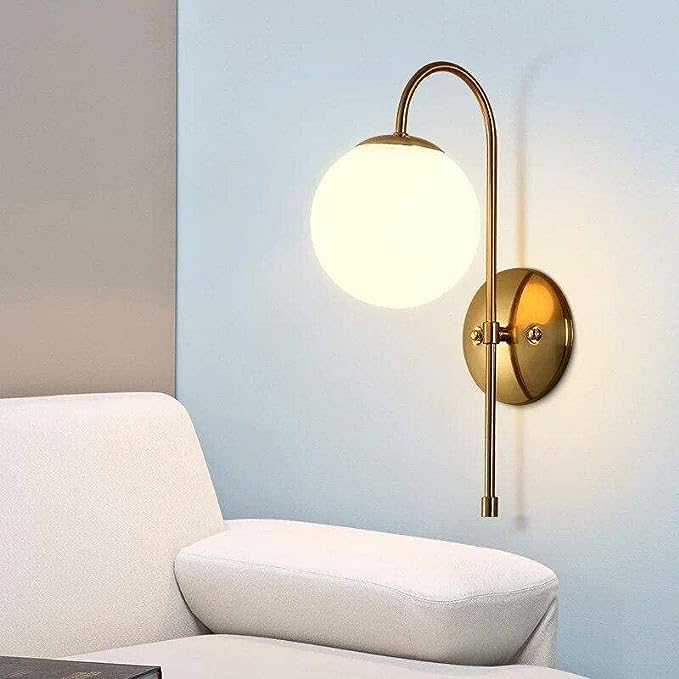 Rihan Fancy Light Modern Metal Light/Wall Lighting Scounce with Globe Glass Shade Without Bulb(Golden, White) (Wired, Electric)