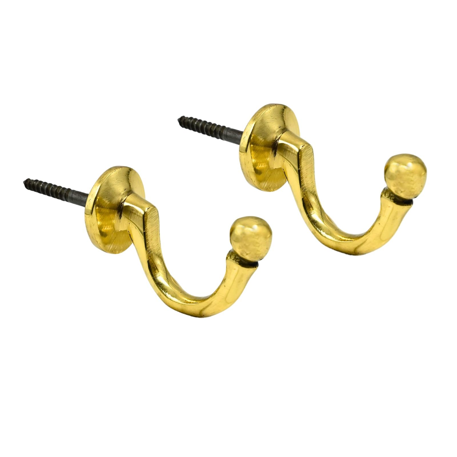 Roseka Pure Brass Hooks Screw for Wall Hanging Bell Diyas Door Hanging Swings Single Khunti Hook for Kitchen Bathroom/Utensil Hook Holder/Bedroom Clothing Hanger (Pack of 2)