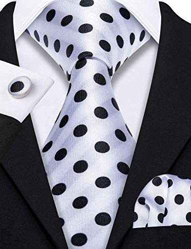 Image of Barry.Wang Ties for Men Silk Tie Sets Polka Dot Woven Necktie Pocket Square Cufflinks Business Wedding