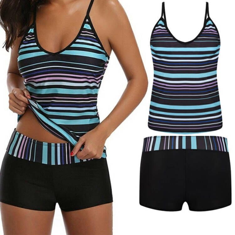 Women’s Two Piece Swimwear Gradient Color Tankini Set Top with Shorts Low Waist Sporty Swimsuit Bikini
