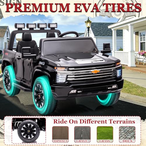 Image of 2 Seater 24V Ride On Toys Licensed Chevry Silverado Ride On Truck, Black