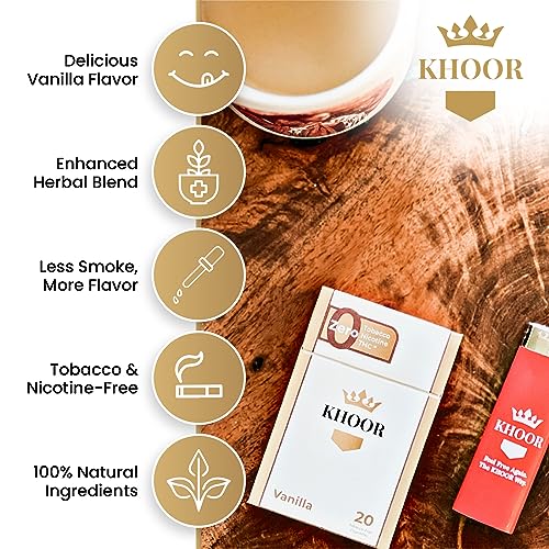 khoor herbal cigarettes - 2 vanilla packs non-addictive tobacco-free amp nicotine-free traditional cigarette substitute premium vanilla flavor - 2 packs 40 sticks
