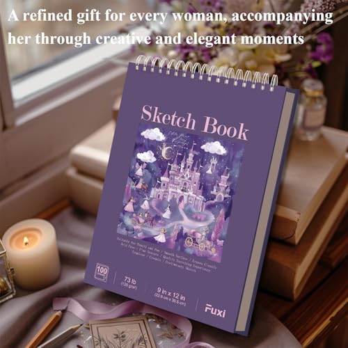 Image of Purple Sketch Book for Women - 9 inchx12 inch Girls Sketchbook, 100 Sheets (73lb /120gsm) Drawing Paper for Kids, Art Supplies for Girls Ages 8-12, Beginners, and Adults, Mothers Day Gifts,1-Pack.