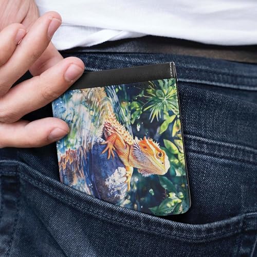 Bearded Dragon on Rock Fashion Bifold Wallets for Men Women Slim & Thin Credit Card Holder Wallet Purse 5