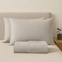 Jogo de Lençol Viuvo 100% Algodão Percal - 2 Peças - 200 Fios - Toque de Lençol de Hotel Macio - (Viuvo, Cinza claro)