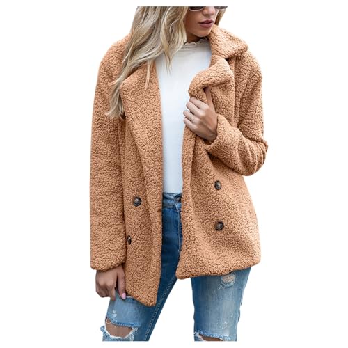 Women's Winter Coats Trendy Double Breasted Fuzzy Fleece Jackets Ladies Faux Fur Casual Fall Jacket Outwear2