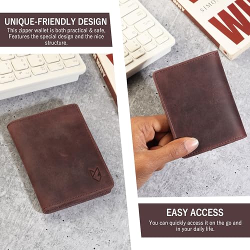 Image of FOXHACKLE Full Grain Leather Credit Card Holder for Men & Women, RFID Blocking Small Bifold Wallet, Compact Card Case