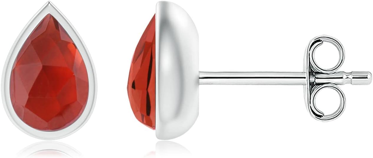 ANGARA Pear-Shaped Garnet Solitaire Stud Earrings in Sterling Silver/14K Solid Gold | Natural Garnet Solitaire Studs for Women | January Birthday, Anniversary, Gemstone Jewelry Gift