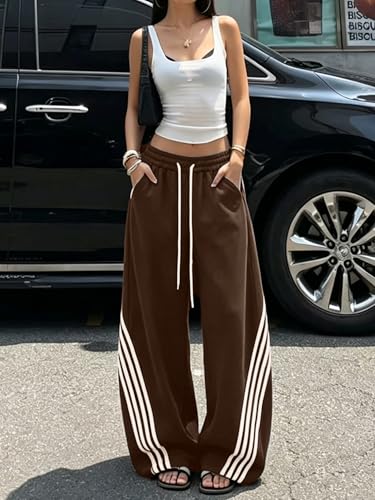Image of EMMIOL Women's Y2K Baggy Barrel Striped Sweatpants High Waisted Wide Leg