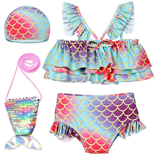 GuKKK Establece Bañadores Niña, 2 Piezas Traje de Baño de Niñas de Sirena, Escamas de...